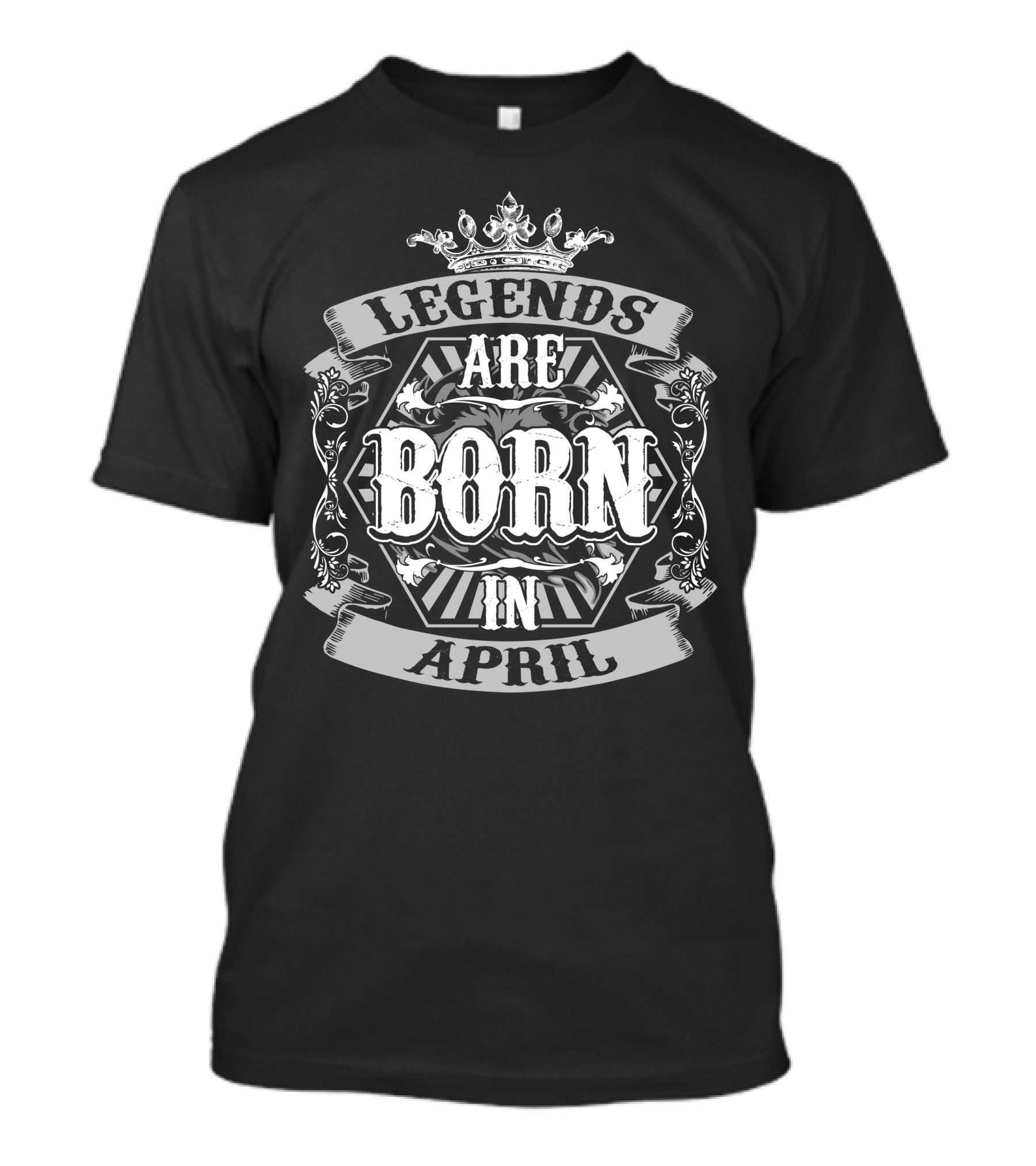 Legends Are Born In April Vintage Crown And Floral Emblem T-Shirt