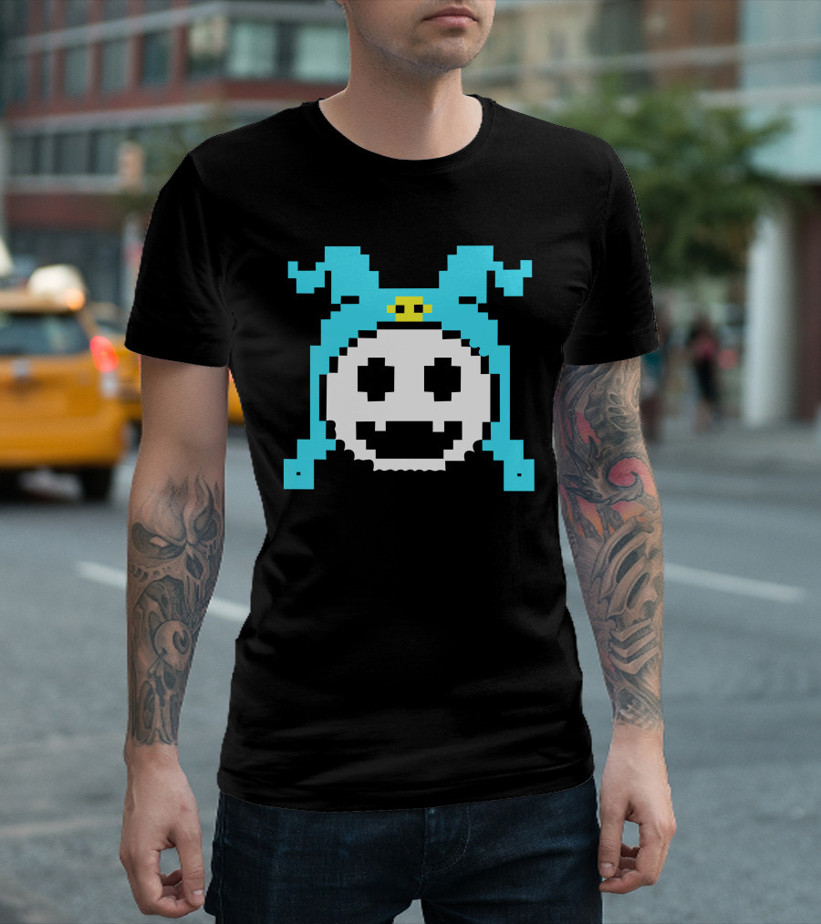 Megami Jack Frost Pixel Art Blue Hat Smiling Face T-Shirt