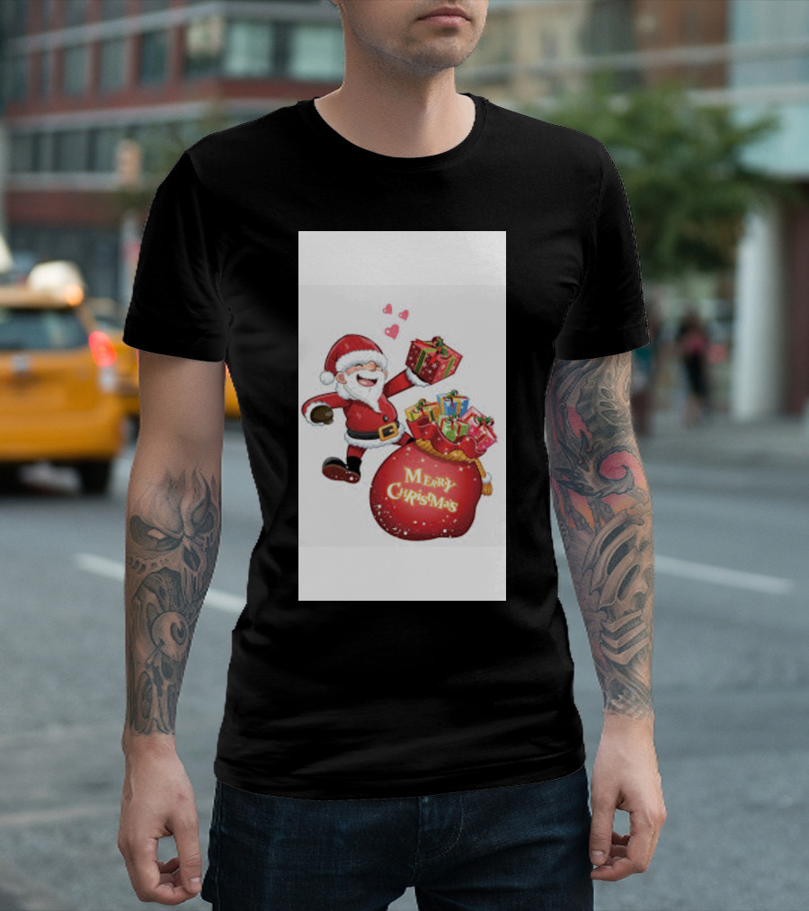 Merry Christmas Santa With Gifts And Hearts T-Shirt