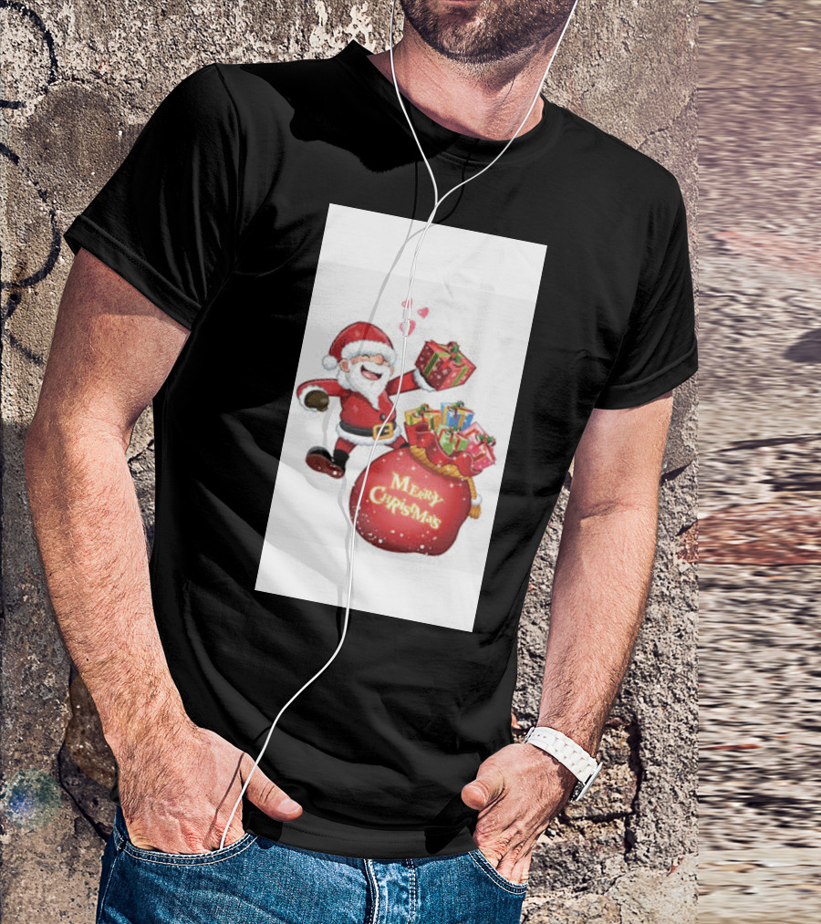 Merry Christmas Santa With Gifts And Hearts T-Shirt
