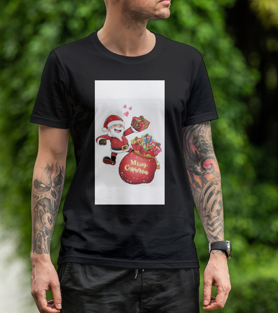 Merry Christmas Santa With Gifts And Hearts T-Shirt