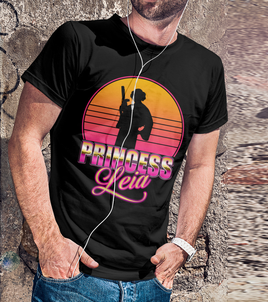 Princess Leia Sunset Silhouette Vaporwave T-Shirt
