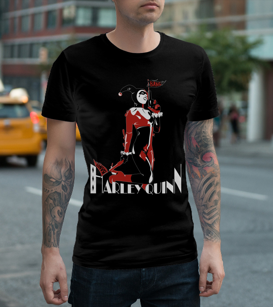 Harley Quinn Joker Jester Bang Comic Villain Costume T-Shirt