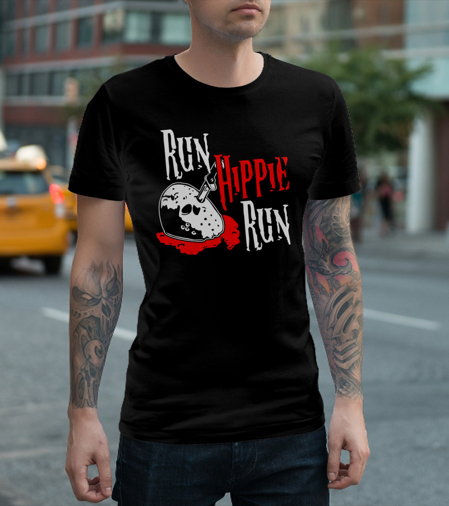 Run Hippie Run Friday the 13th Mask Blood Horror T-Shirt