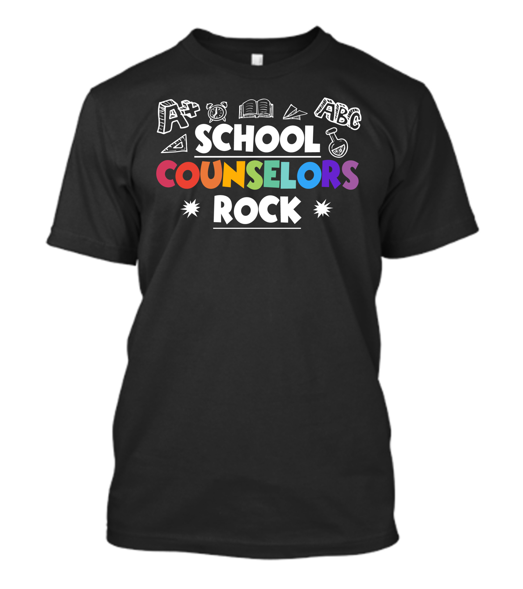 School Counselors Rock Colorful A+ ABC Icons T-Shirt
