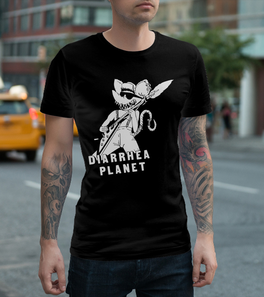 Diarrhea Planet Cartoon Rock Rat Character With Electric Guitar T-Shirt