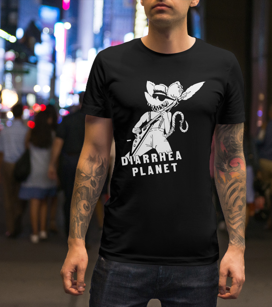 Diarrhea Planet Cartoon Rock Rat Character With Electric Guitar T-Shirt