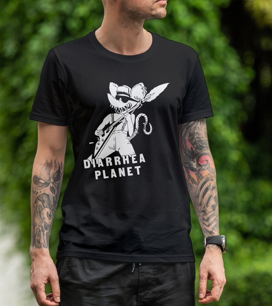 Diarrhea Planet Cartoon Rock Rat Character With Electric Guitar T-Shirt