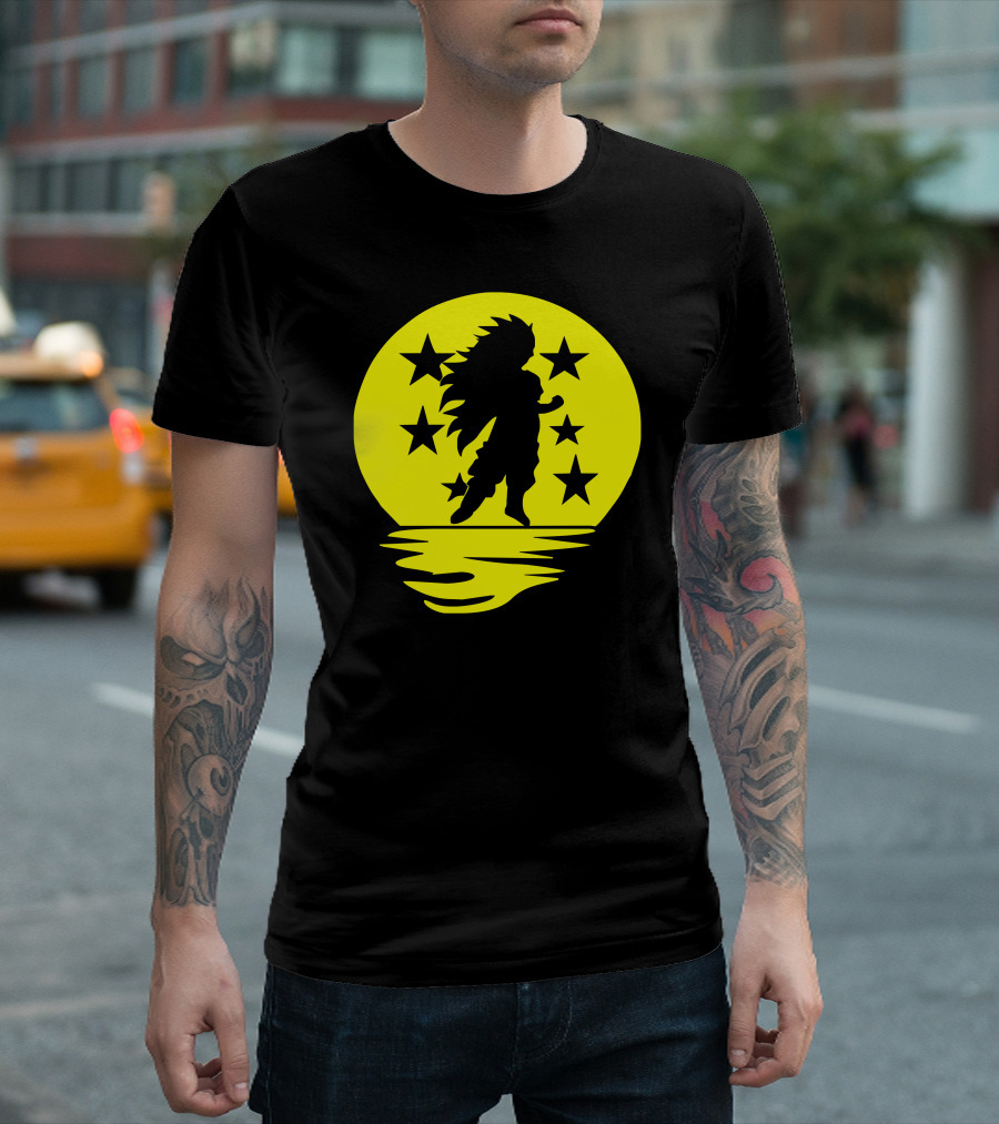 Super Saiyajin Silhouette with Dragonball Stars Moonlit Scene T-Shirt