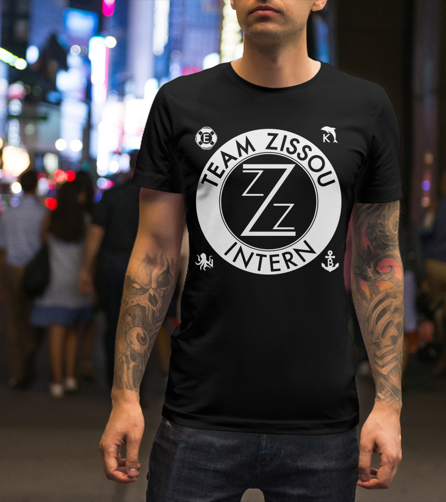 Team Zissou Intern Circle Emblem With Dolphin, Anchor, Octopus, And Lifebuoy Symbols T-Shirt