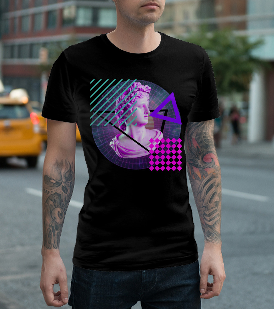 Vaporwave Rome Statue Retro Aesthetic Bust Triangles and Grid T-Shirt