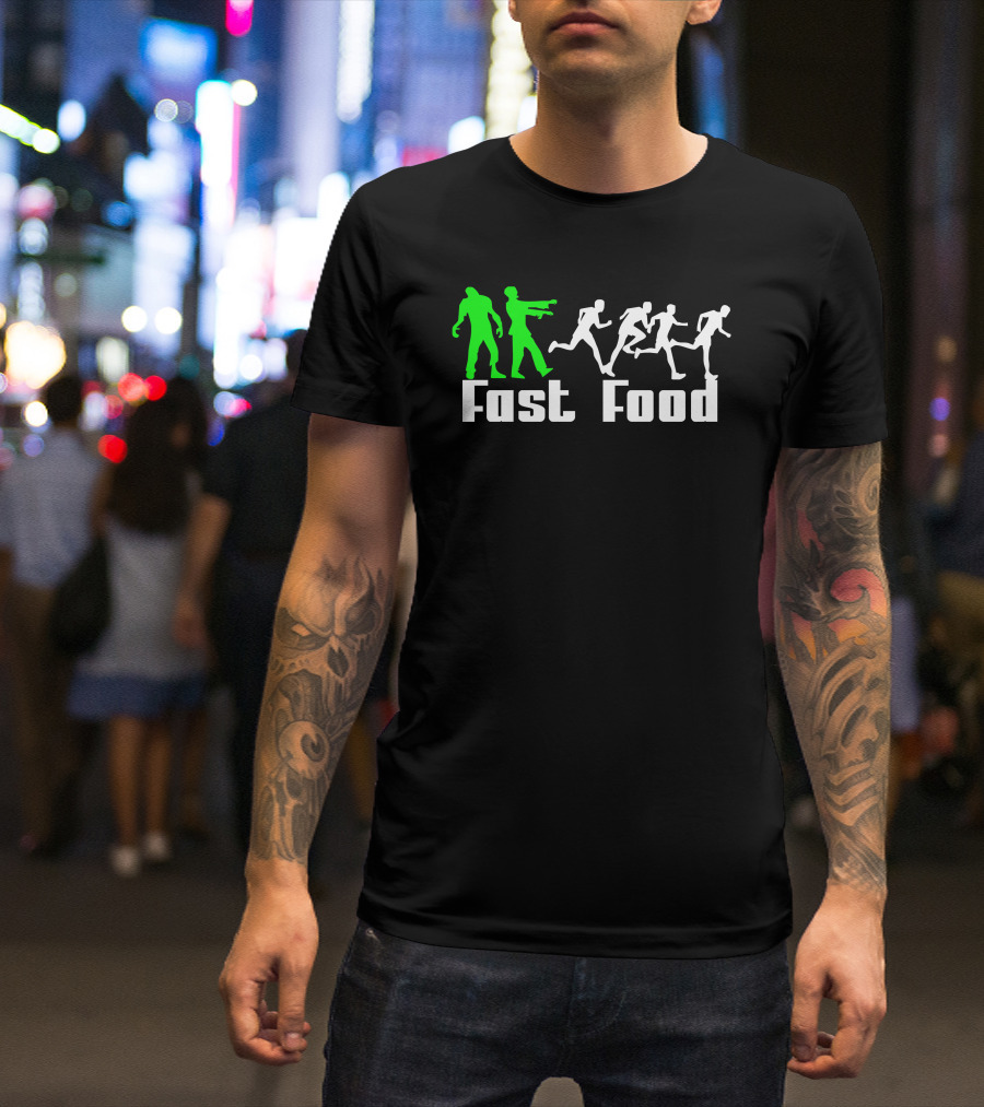 Fast Food Zombies Chase Running Humans T-Shirt