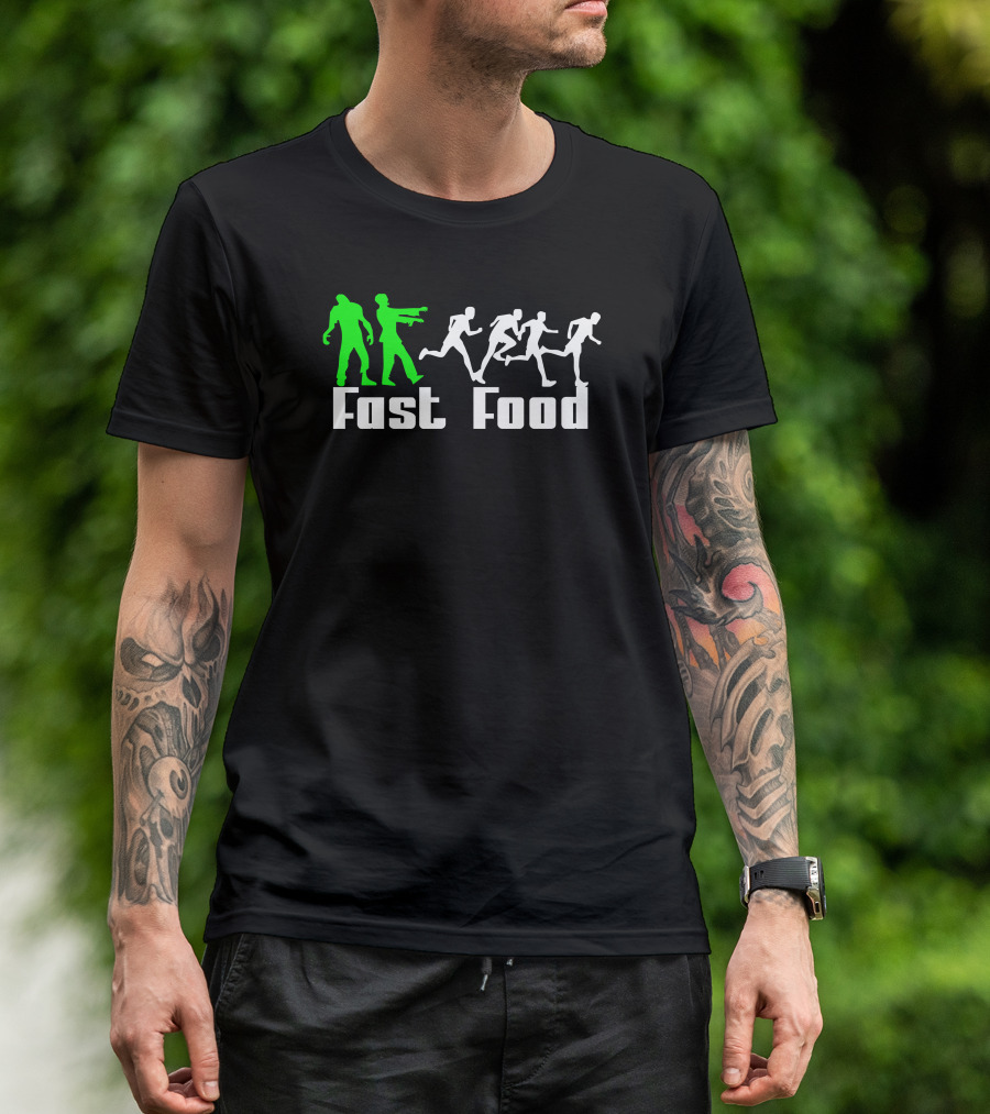 Fast Food Zombies Chase Running Humans T-Shirt