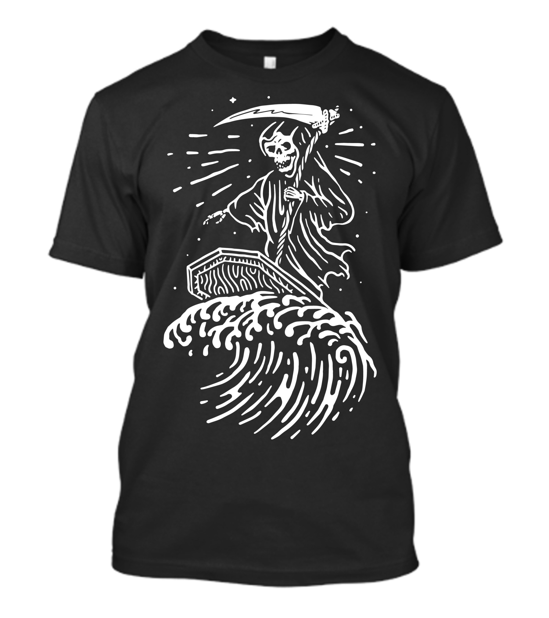 Grim Reaper Riding Coffin Wave Surf T-Shirt