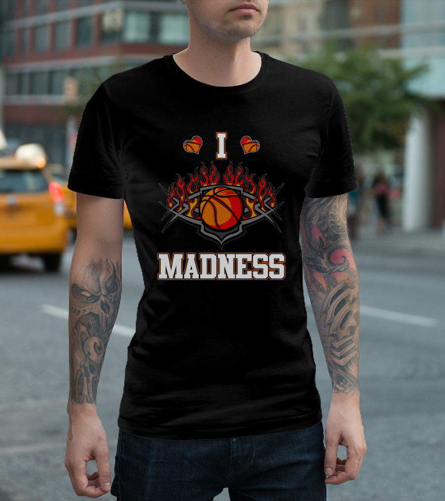 I Basketball Heart Flames Madness T-Shirt