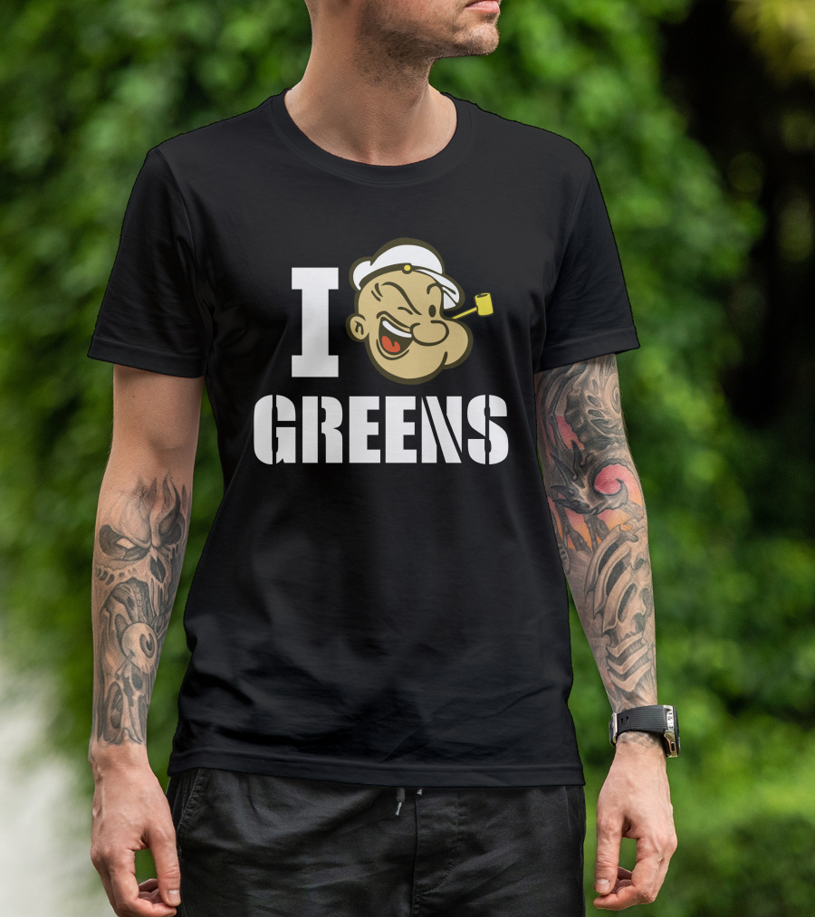 I Popeye Greens Cartoon Character Winking Pipe Navy Sailor T-Shirt