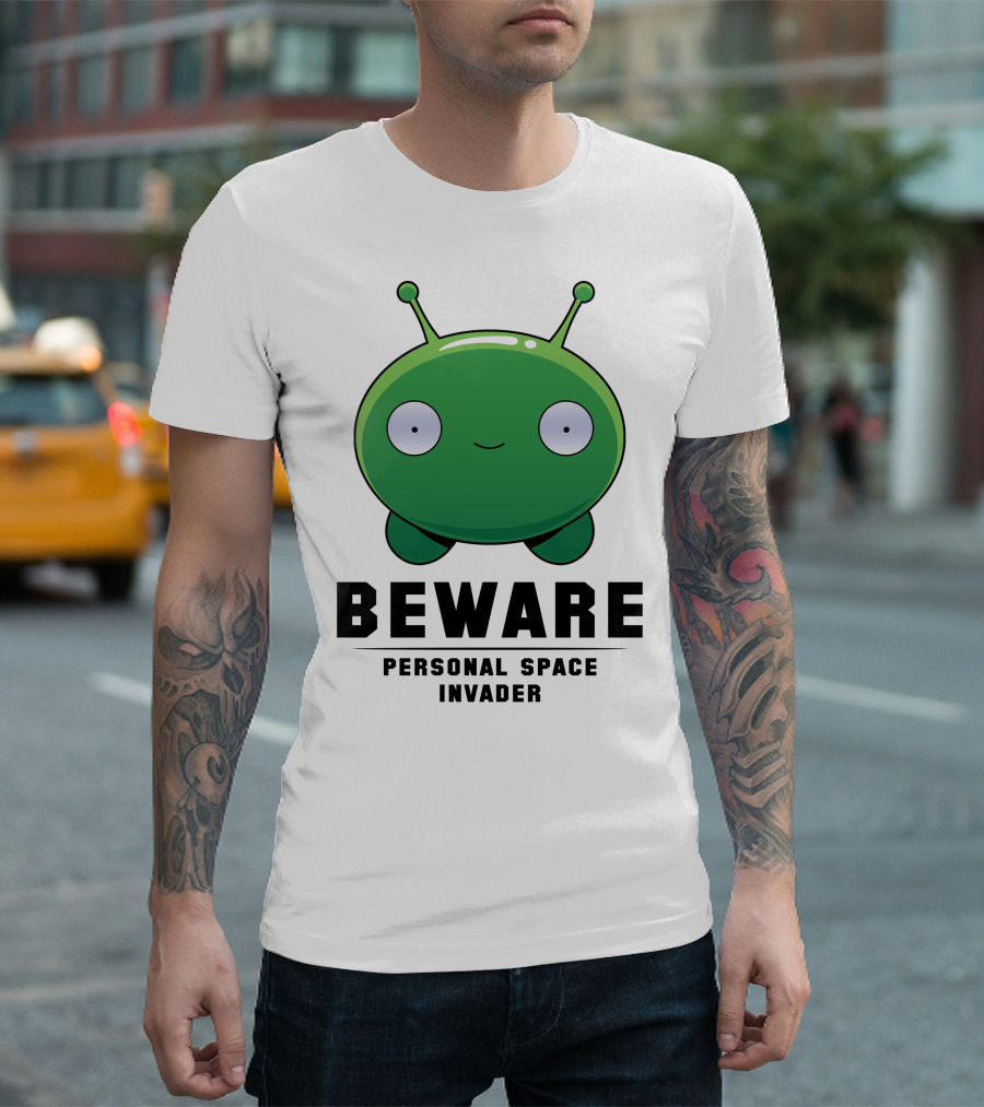 Beware Cute Green Personal Space Invader Alien T-Shirt