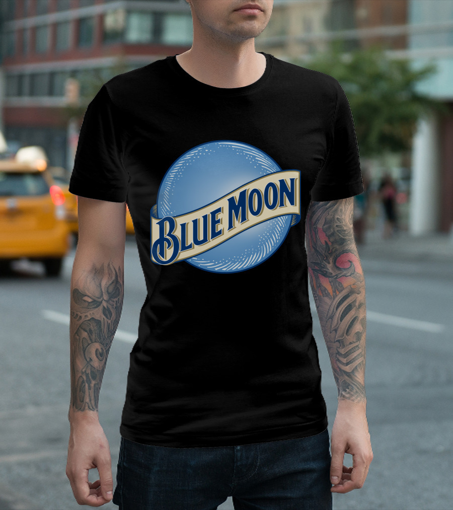 Blue Moon Logo Design with Iconic Circular Emblem T-Shirt