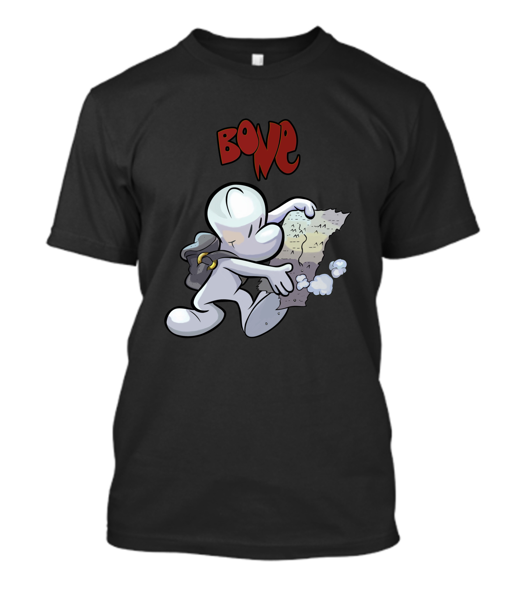 Bone Comic Character With Backpack And Map Adventure T-Shirt