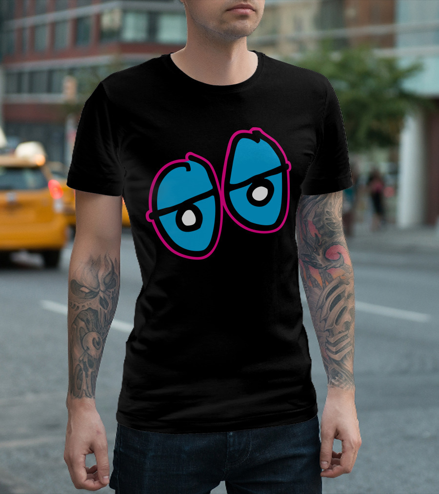 Crooked Blue Eyes With Pink Outline Duo T-Shirt