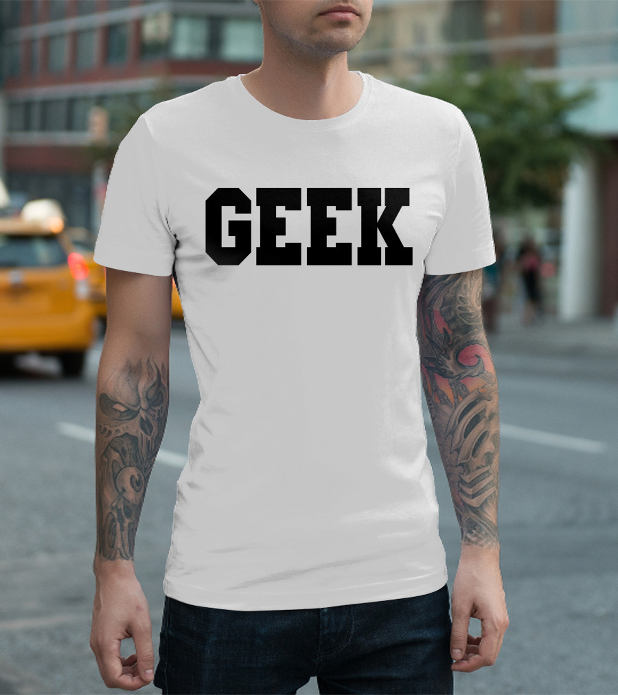 Geometric Bold Geek Block Lettering T-Shirt