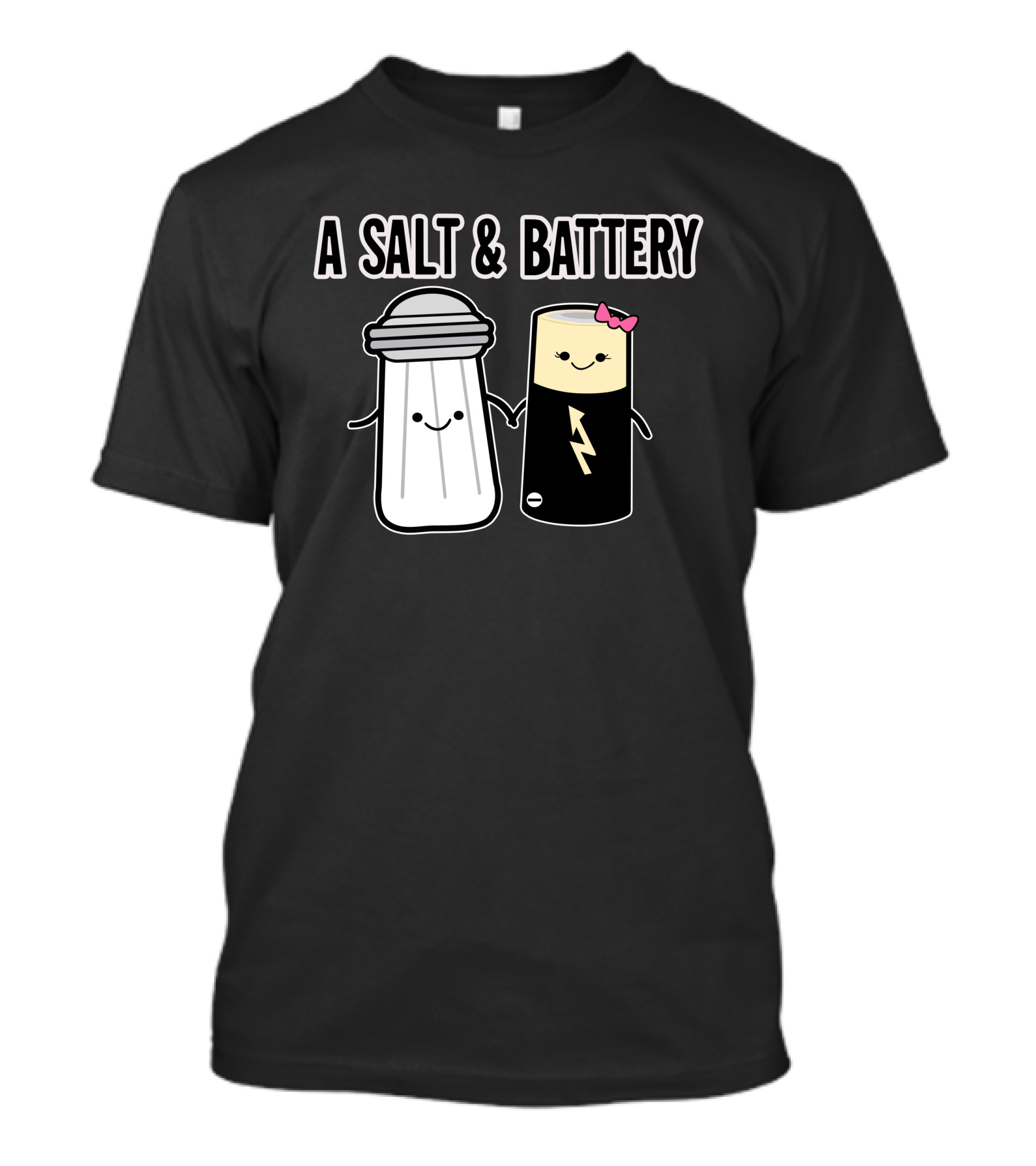A Salt And Battery Cute Cartoon Parody With Smiling Salt Shaker And Battery T-Shirt