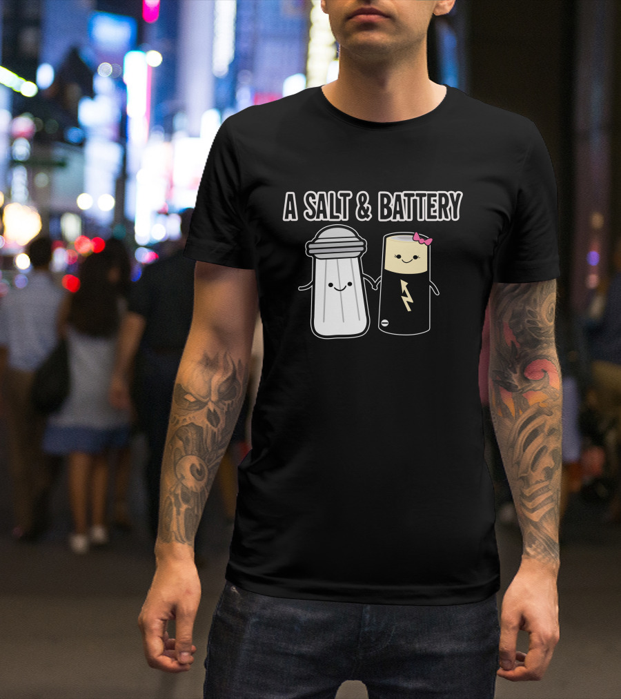 A Salt And Battery Cute Cartoon Parody With Smiling Salt Shaker And Battery T-Shirt