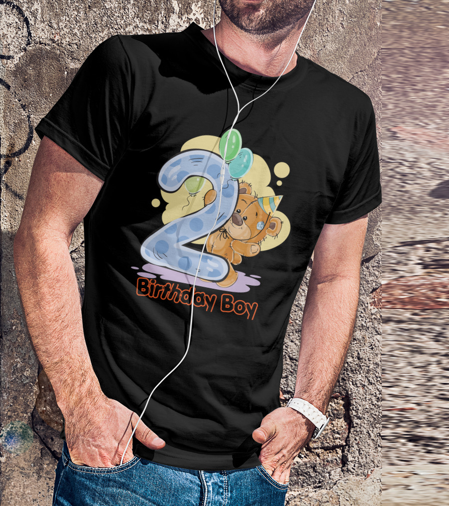 2 Birthday Boy Teddy Bear Balloons Party T-Shirt