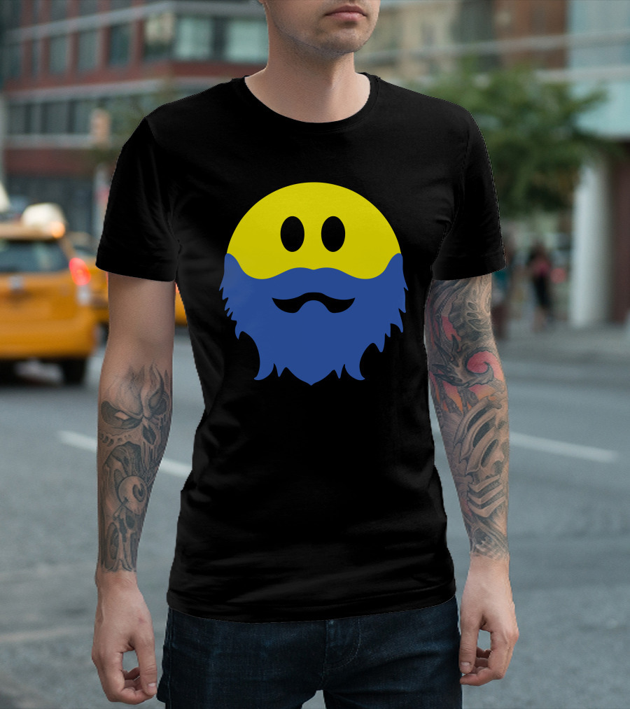 Yellow Blue Bearded Smiley Face T-Shirt