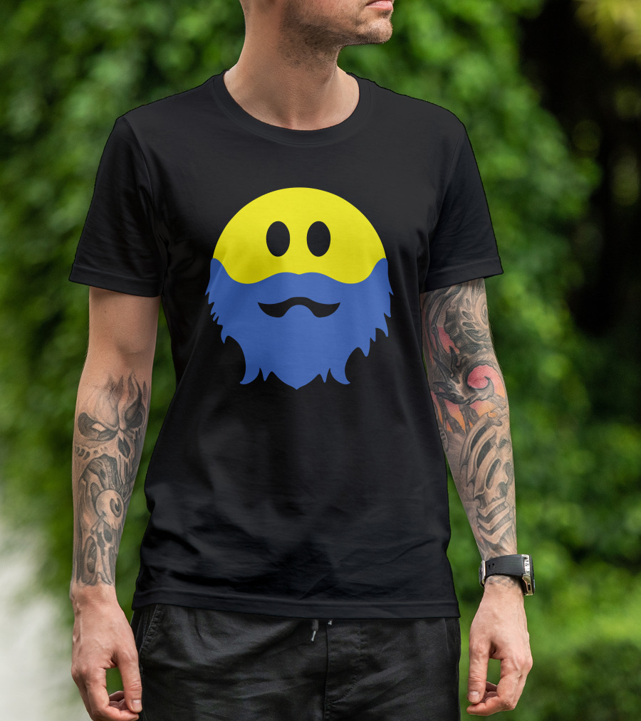 Yellow Blue Bearded Smiley Face T-Shirt