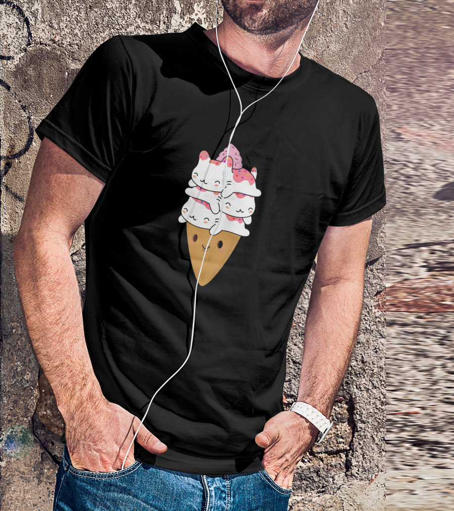 Cute Cats Ice Cream Cone Stack With Sprinkles T-Shirt