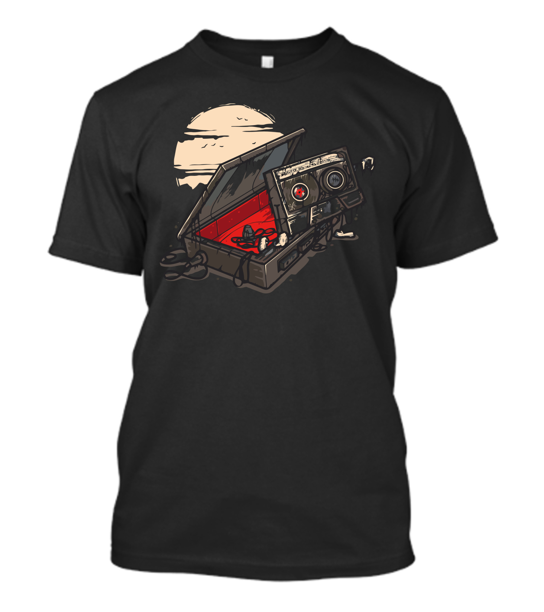 Casket Emergence Of Dead Man Walking Boom Box Under Full Moon T-Shirt