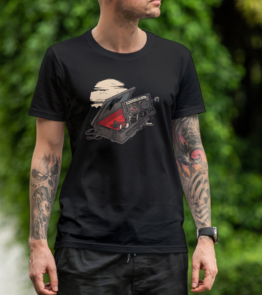 Casket Emergence Of Dead Man Walking Boom Box Under Full Moon T-Shirt
