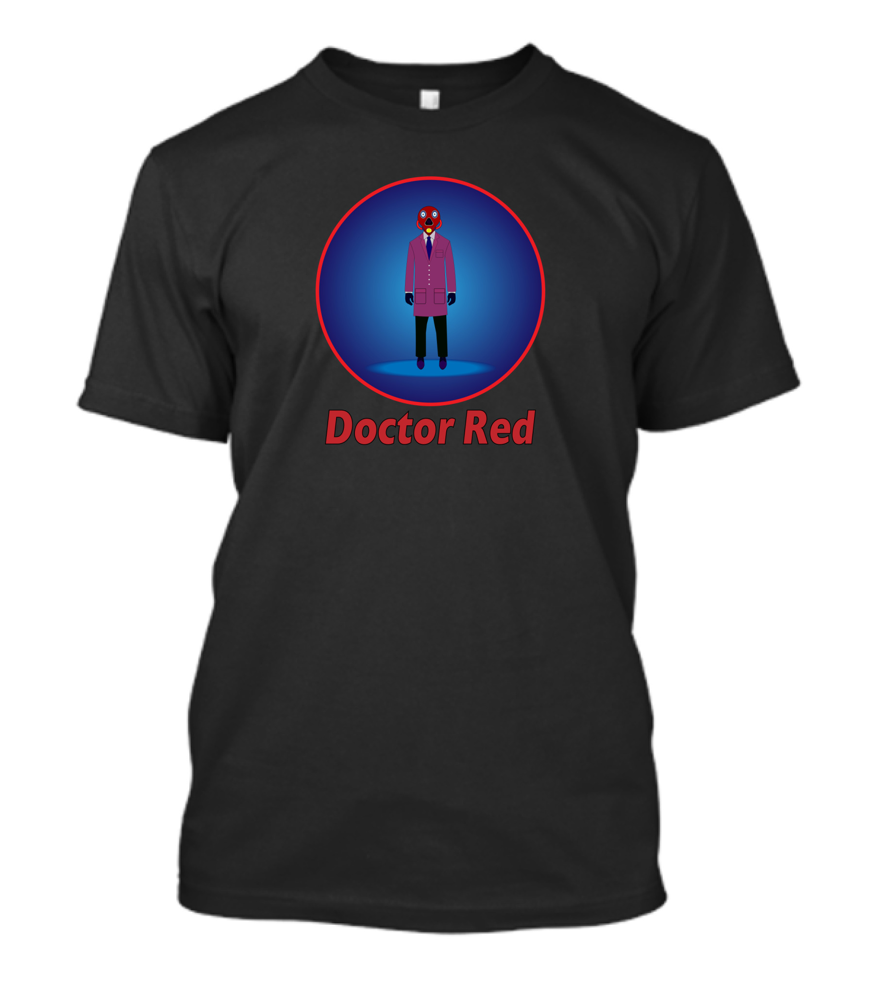Doctor Red In Gas Mask And Lab Coat Central Circle T-Shirt