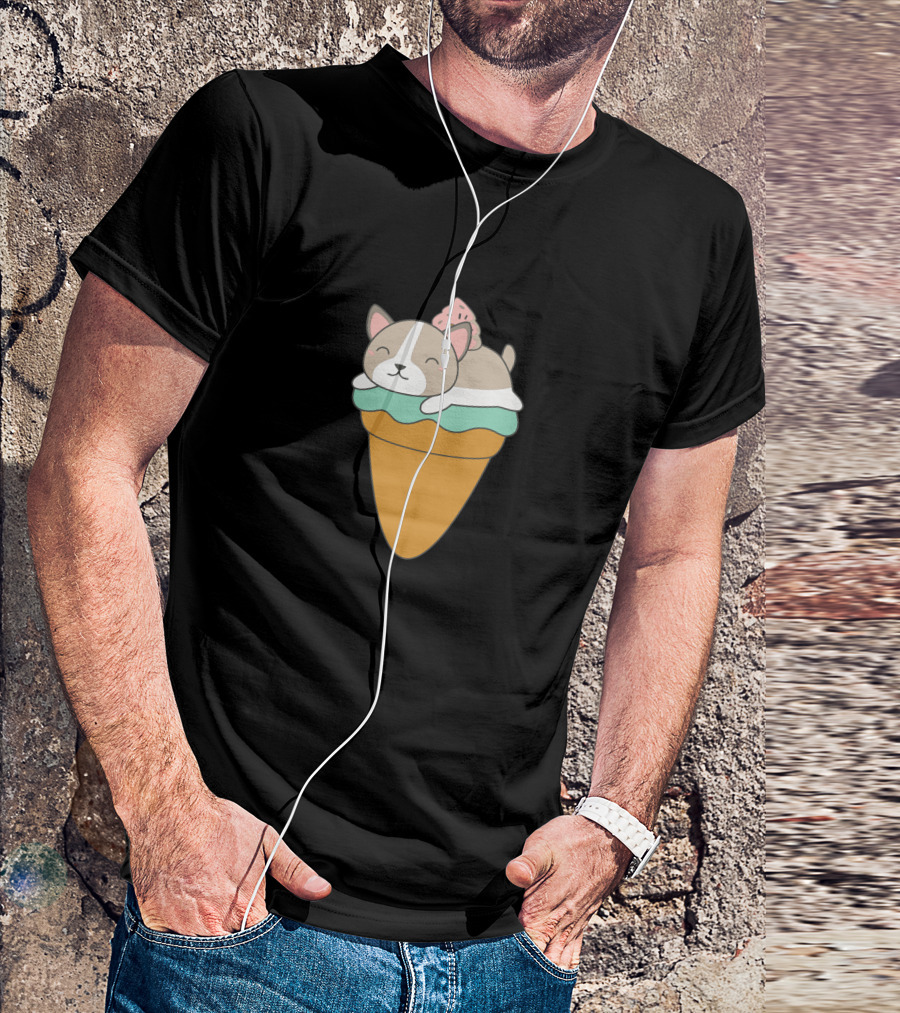 Kawaii Dog Sleeping On Ice Cream Cone With Whipped Topping T-Shirt