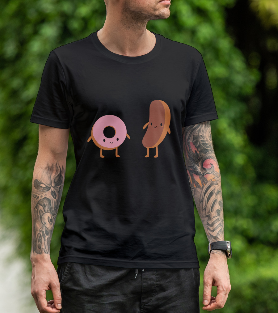 Donut And Eclair Smiling Cartoon Pastries T-Shirt