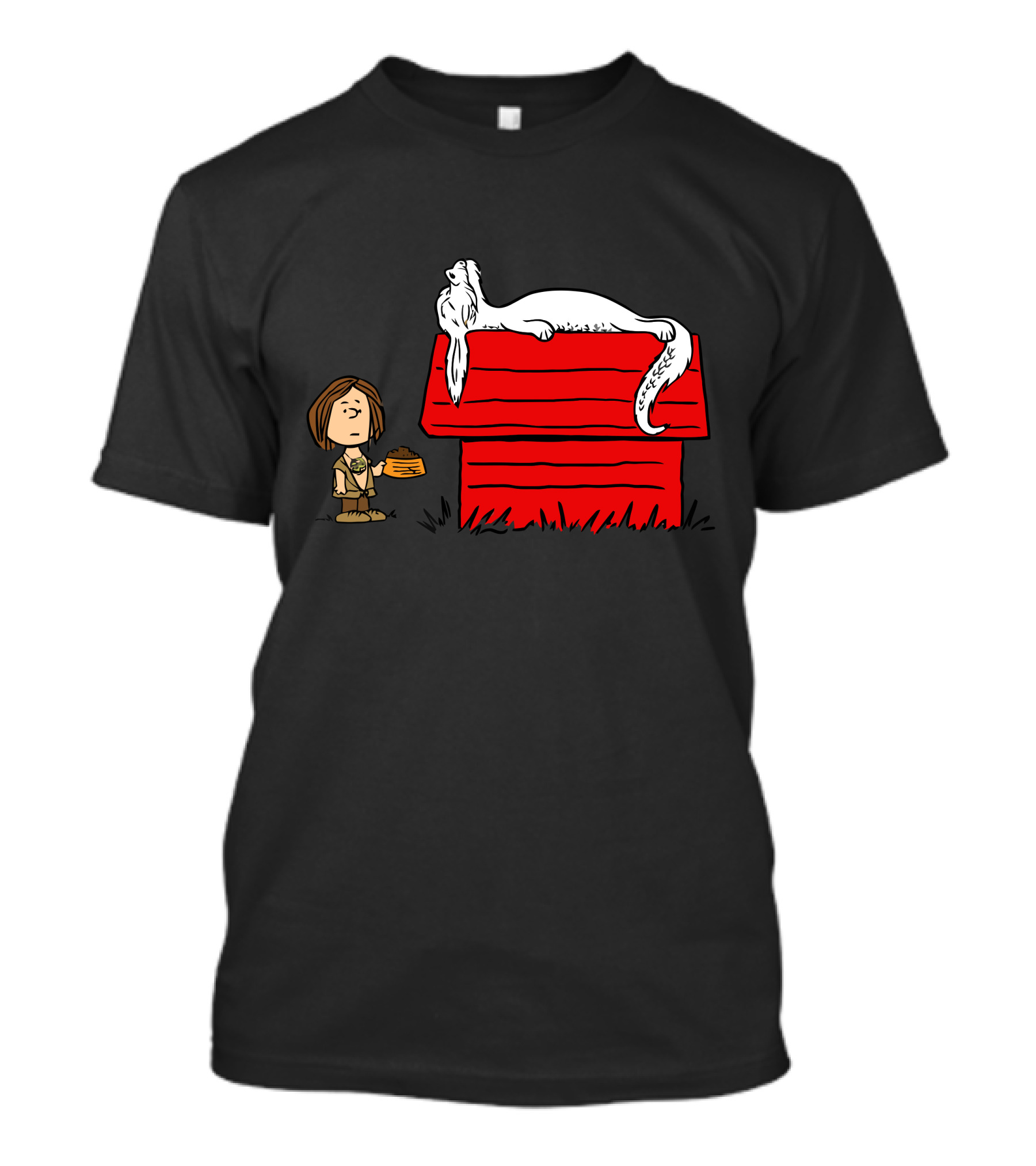 Feeding The Luck Dragon Atop Red Doghouse With Atreyu And Snoopy Mashup T-Shirt