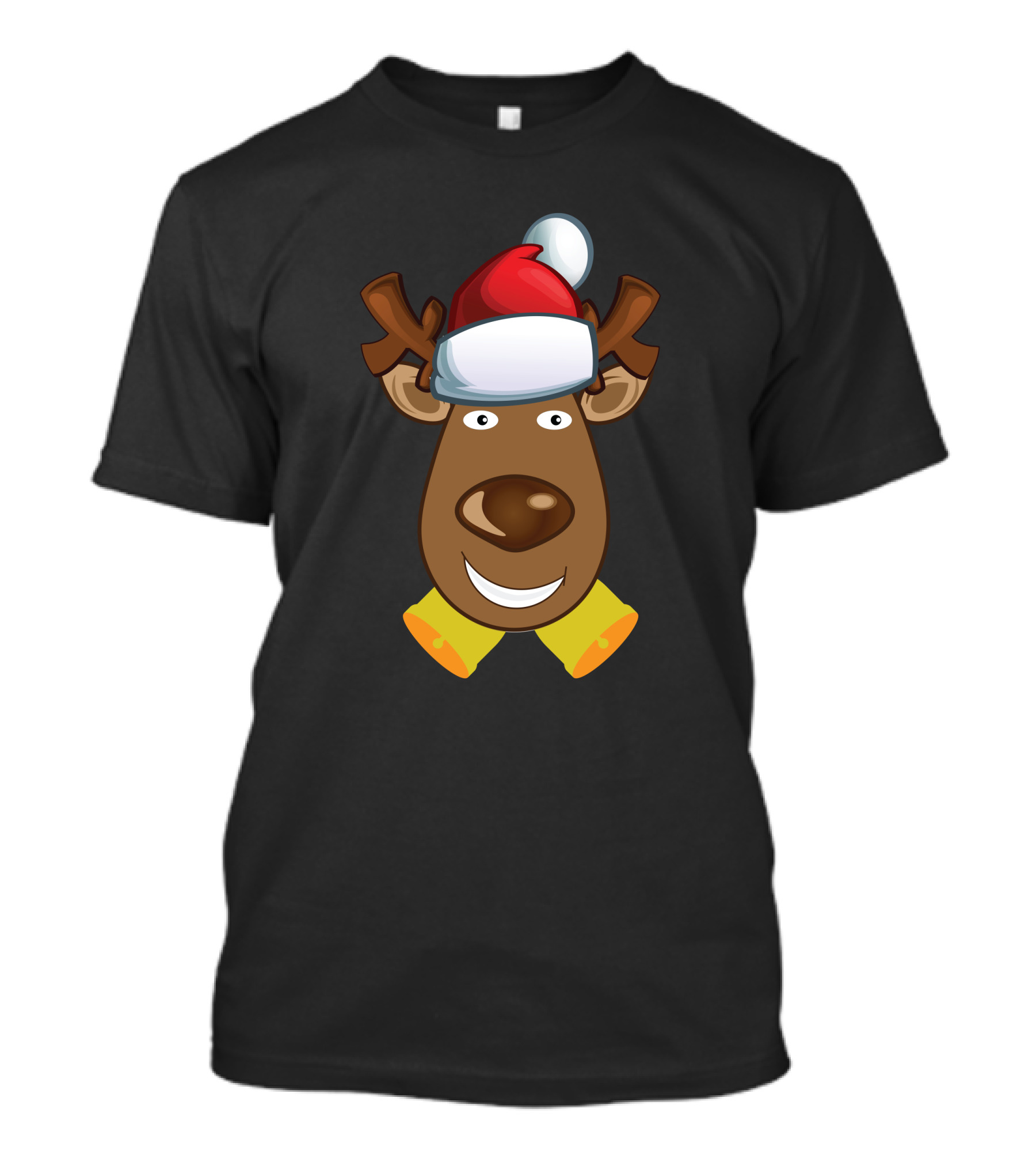 Funny Christmas Deer Wearing Santa Hat With Jingle Bells T-Shirt