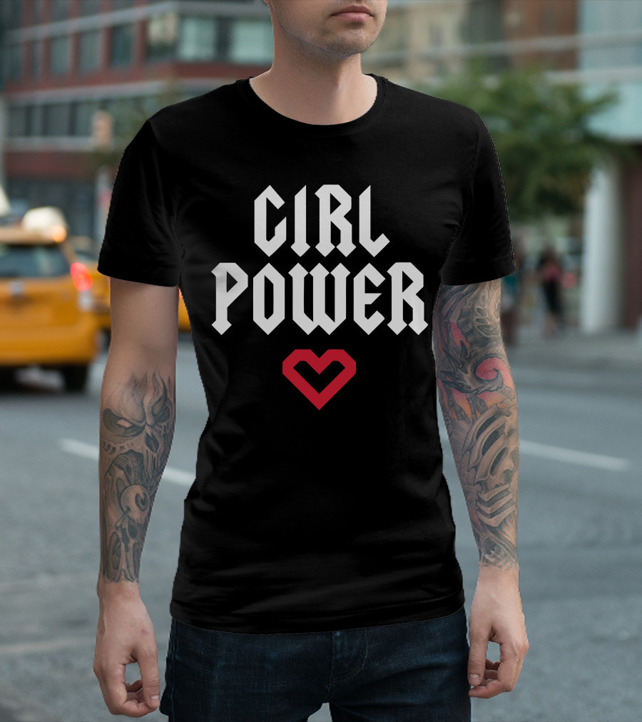 GIRL POWER Heart Icon Bold Gothic Text T-Shirt