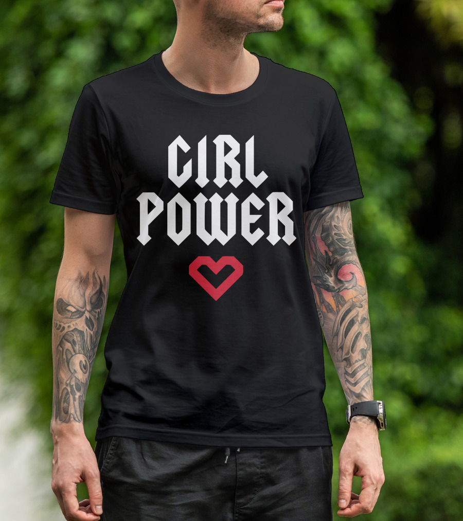 GIRL POWER Heart Icon Bold Gothic Text T-Shirt