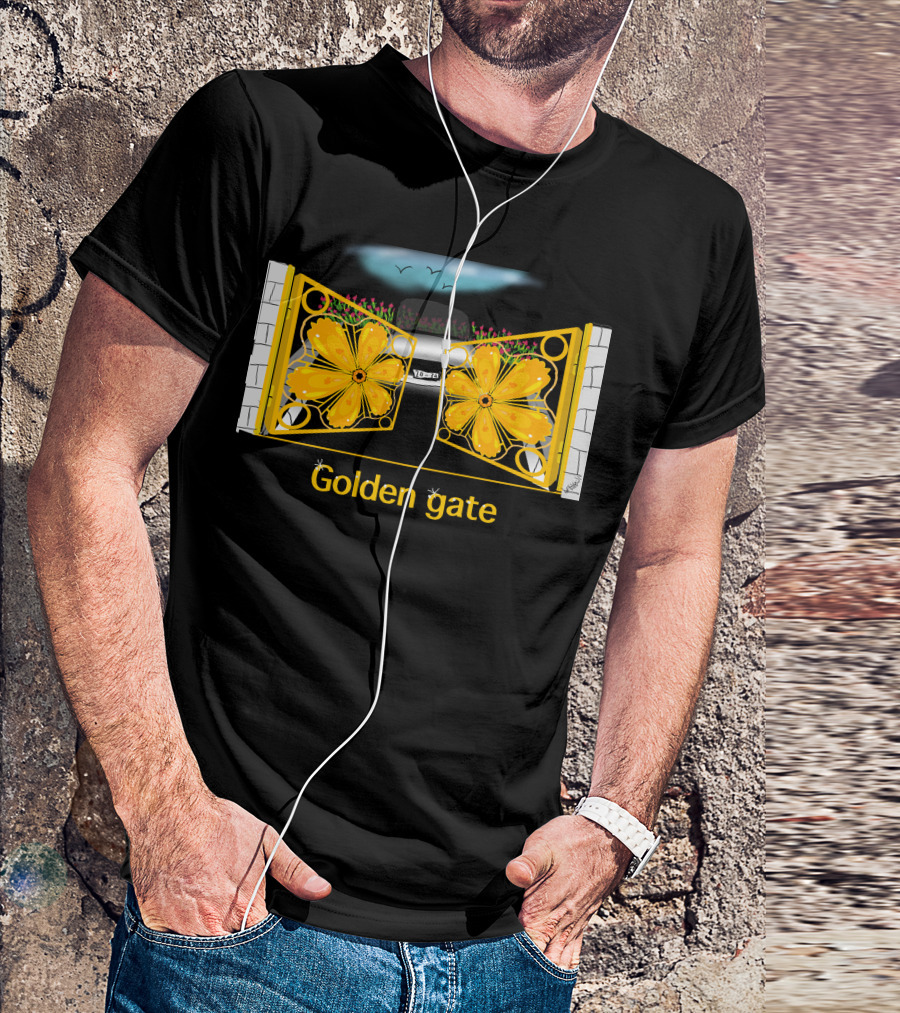 Golden Gate Floral Design With Stone Pillars And Car T-Shirt