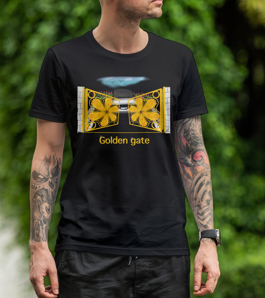Golden Gate Floral Design With Stone Pillars And Car T-Shirt