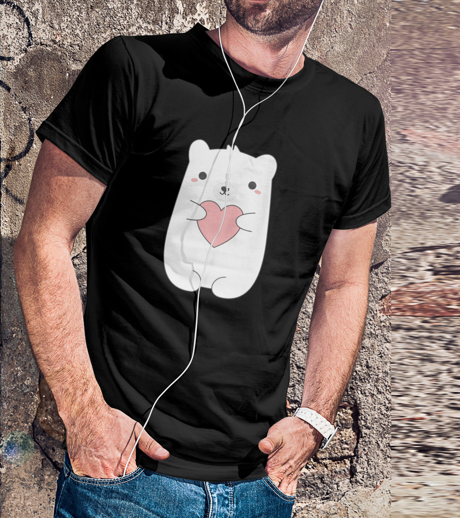 Hearts And Cute Kawaii Polar Bear With Pink Heart T-Shirt