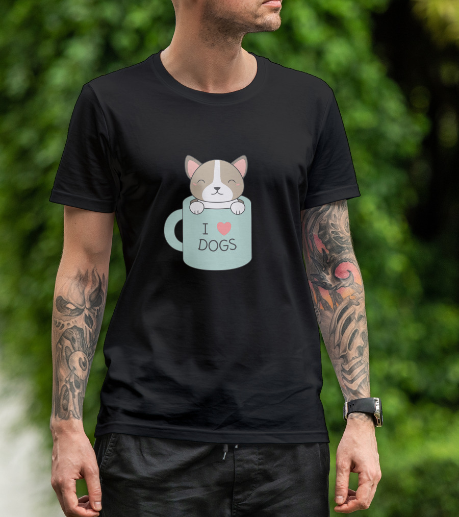 I Love Dogs Cute Puppy In Coffee Mug Kawaii T-Shirt