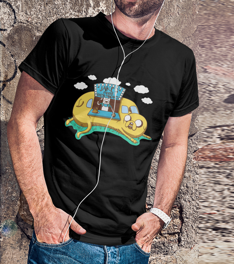 Jakes Famous Bacon Pancakes Cartoon Dog And Pancake Stand With Clouds And Classic Comic T-Shirt