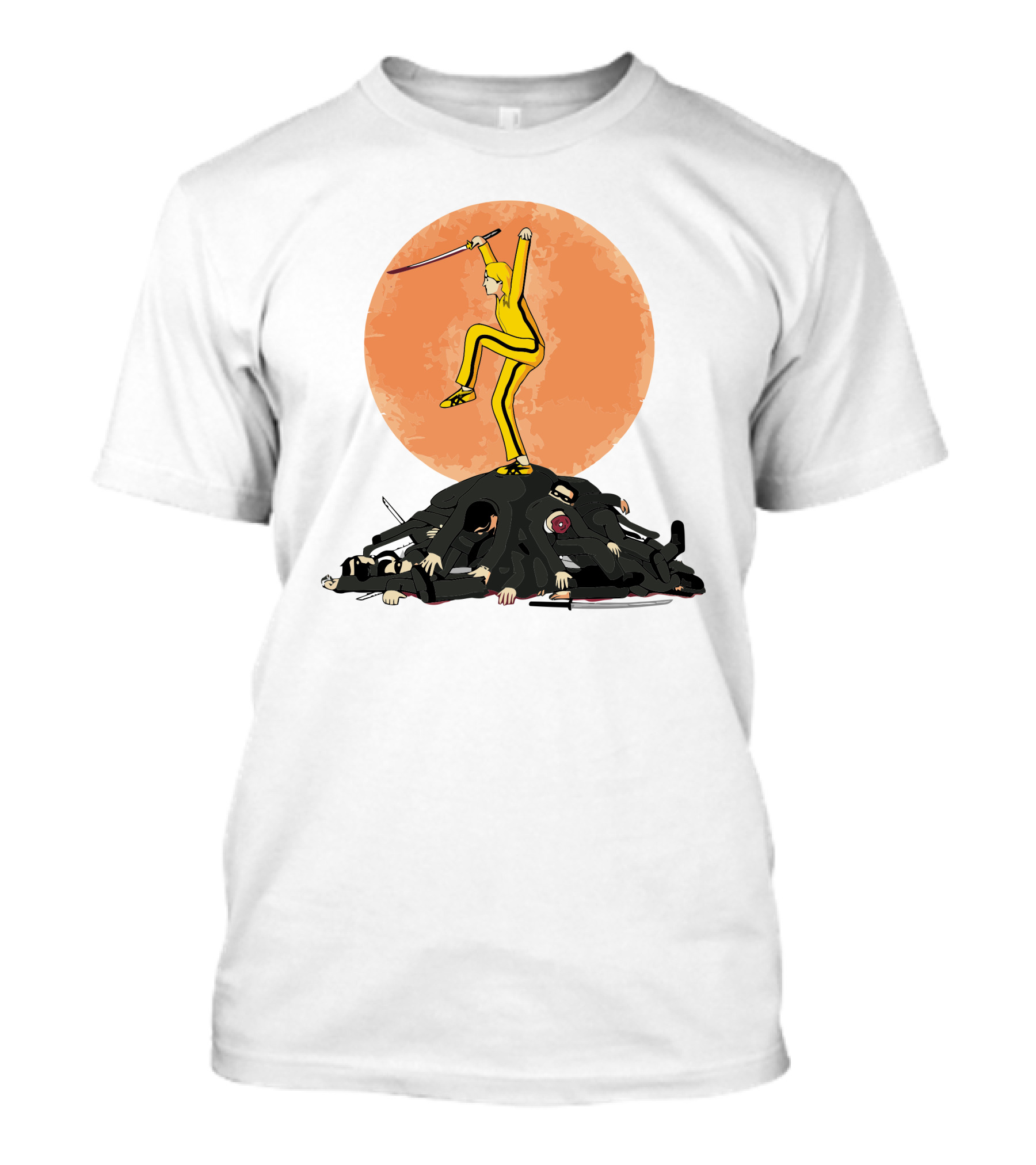 Karate Bill Yellow Jumpsuit Warrior On Ninja Pile Moon Background T-Shirt