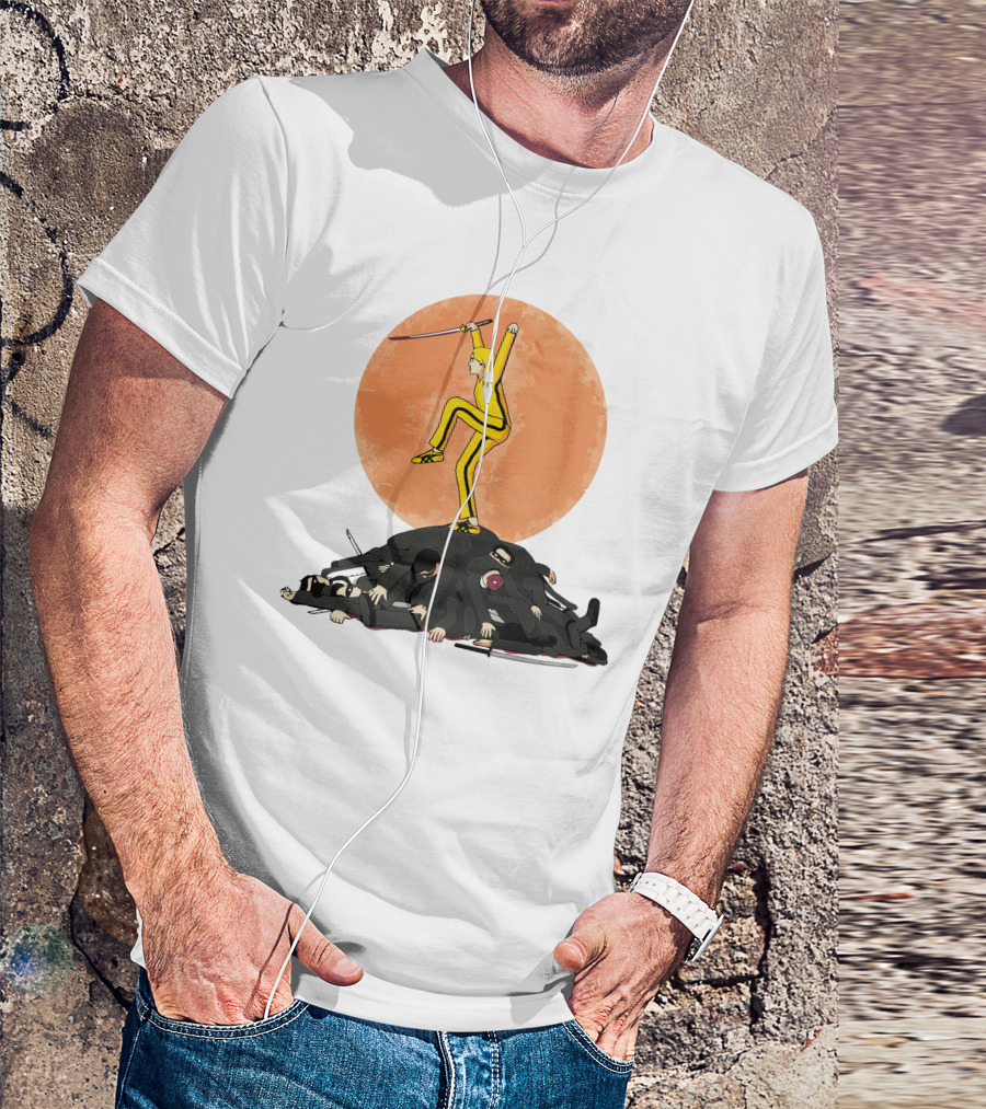 Karate Bill Yellow Jumpsuit Warrior On Ninja Pile Moon Background T-Shirt