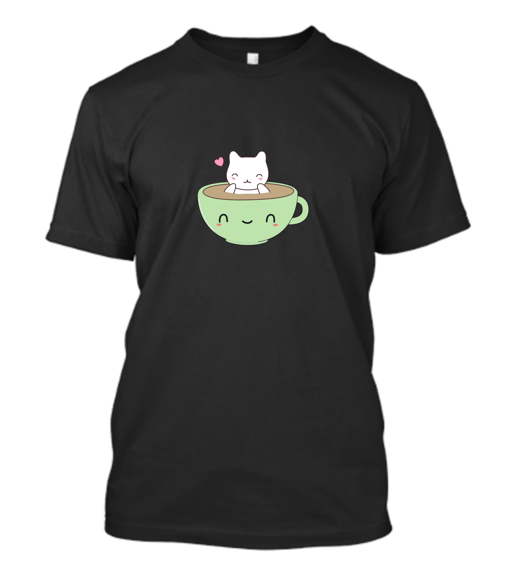Kawaii Cat Inside Smiling Coffee Cup With Pink Heart T-Shirt