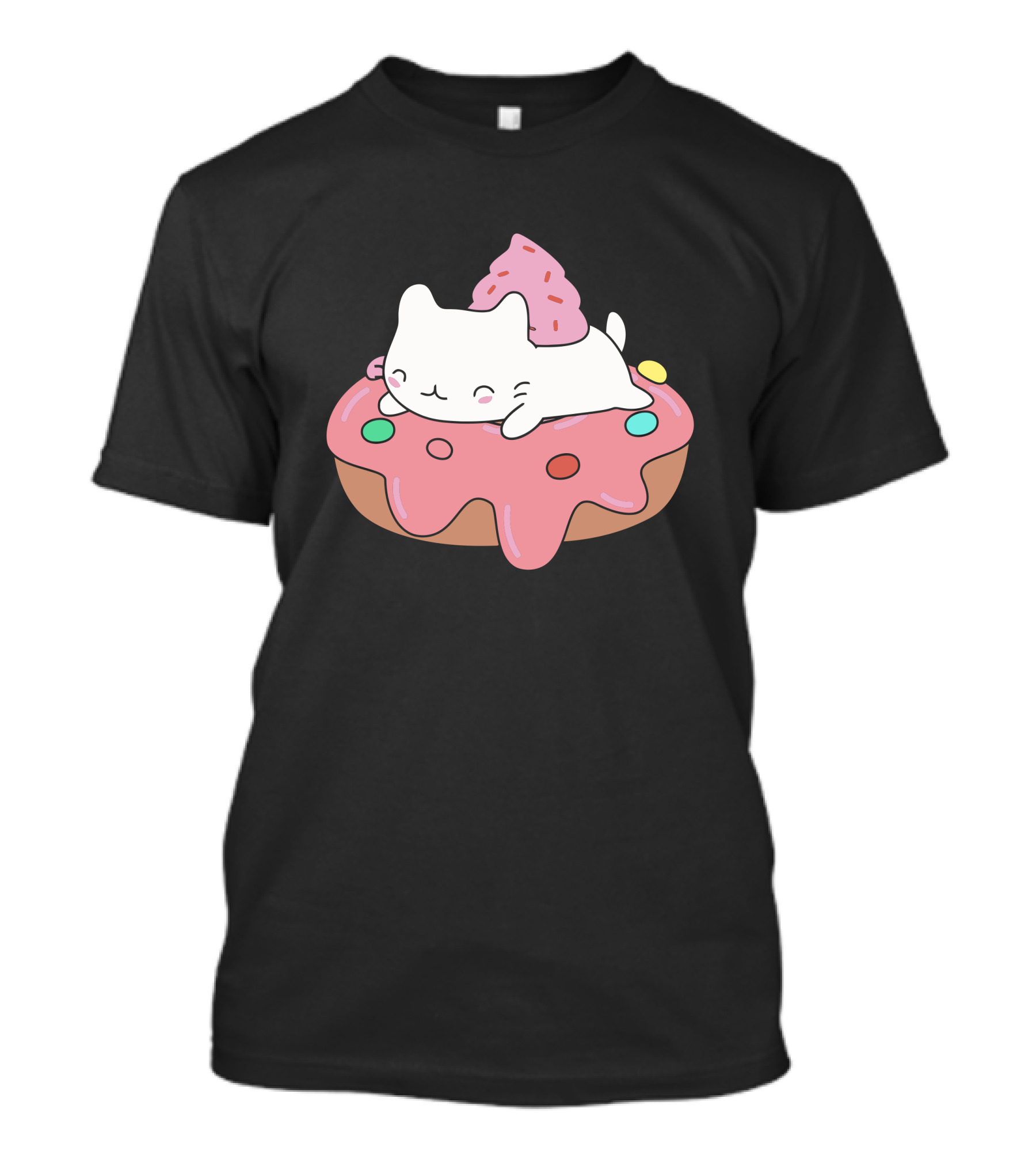Kawaii Kitten Resting On Pink Frosted Donut With Sprinkles T-Shirt