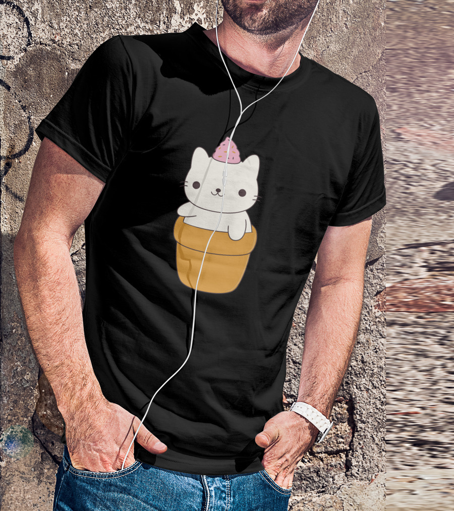 Kawaii Kitten Ice Cream Cone Cuteness Overload T-Shirt